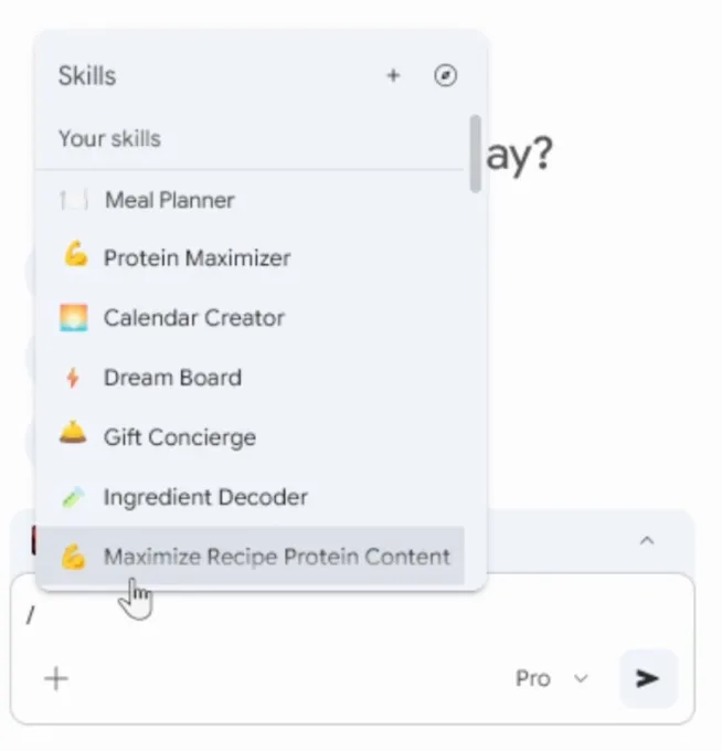 Google Chrome Skills library screenshot with reusable AI actions and prompt templates.