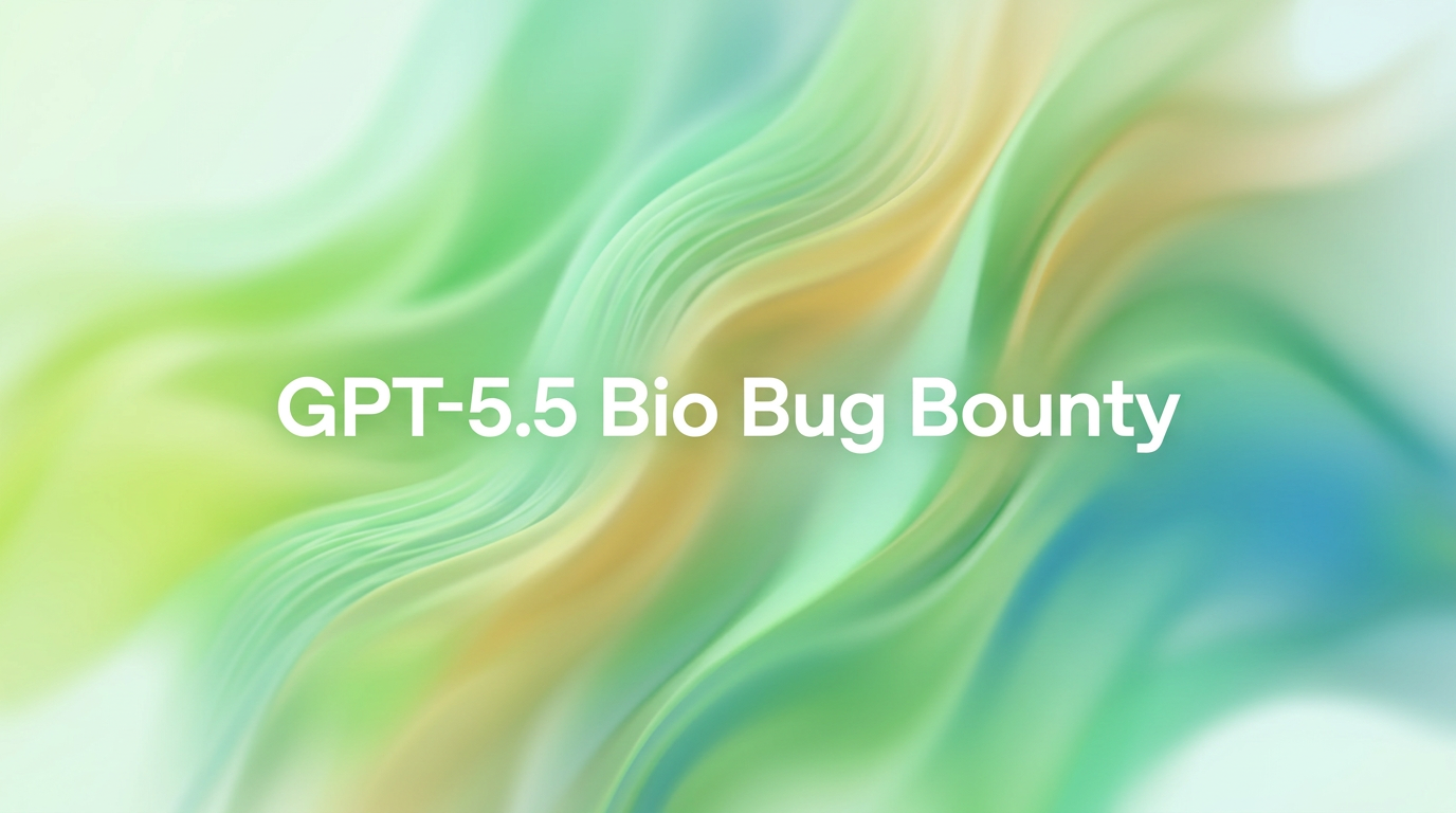 An editorial visualization of OpenAI's GPT-5.5 Bio Bug Bounty, focused on controlled red teaming, biological safety testing, and AI safeguard review.