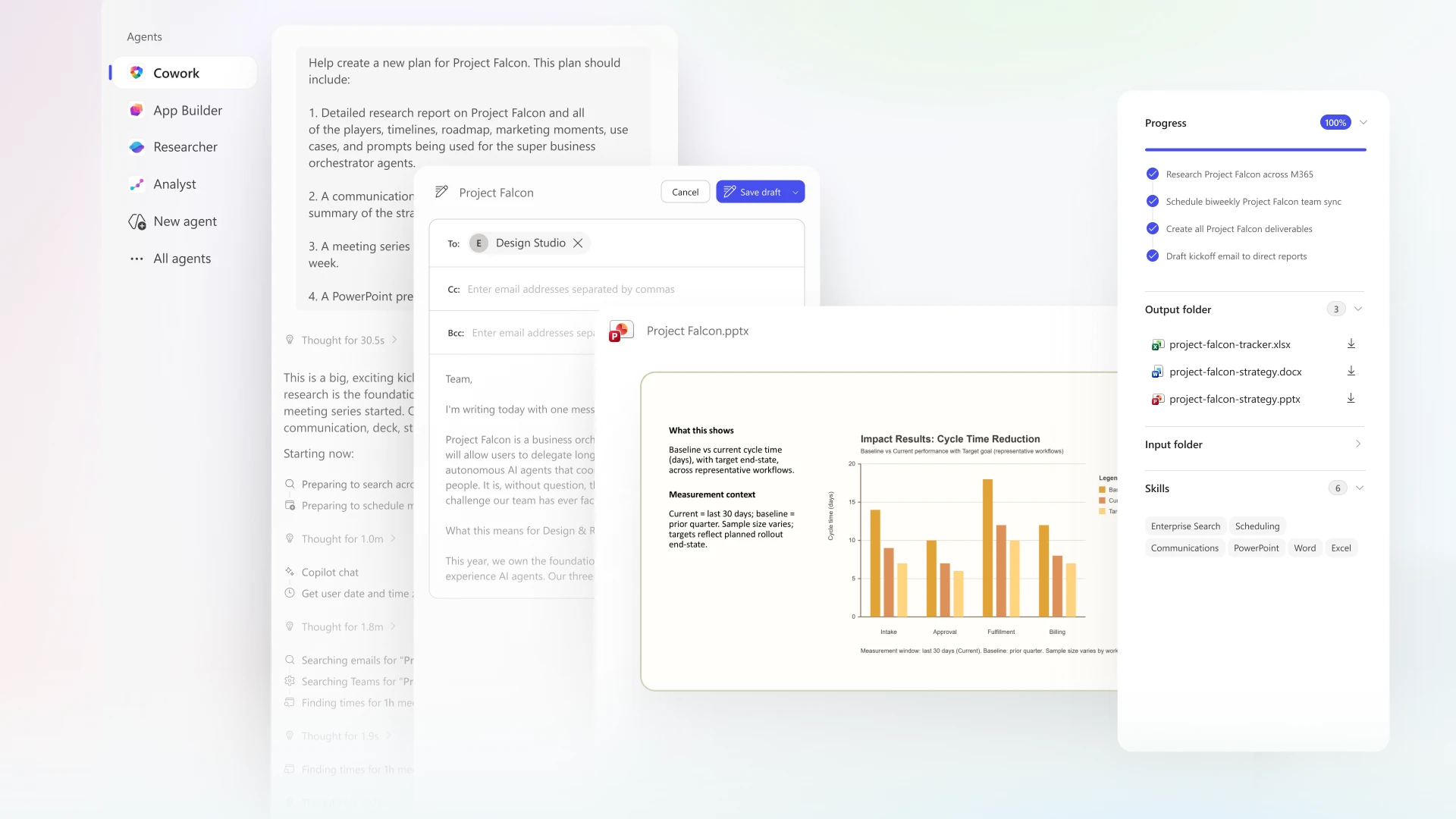 Copilot Cowork interface showing agentic task planning inside Microsoft 365.